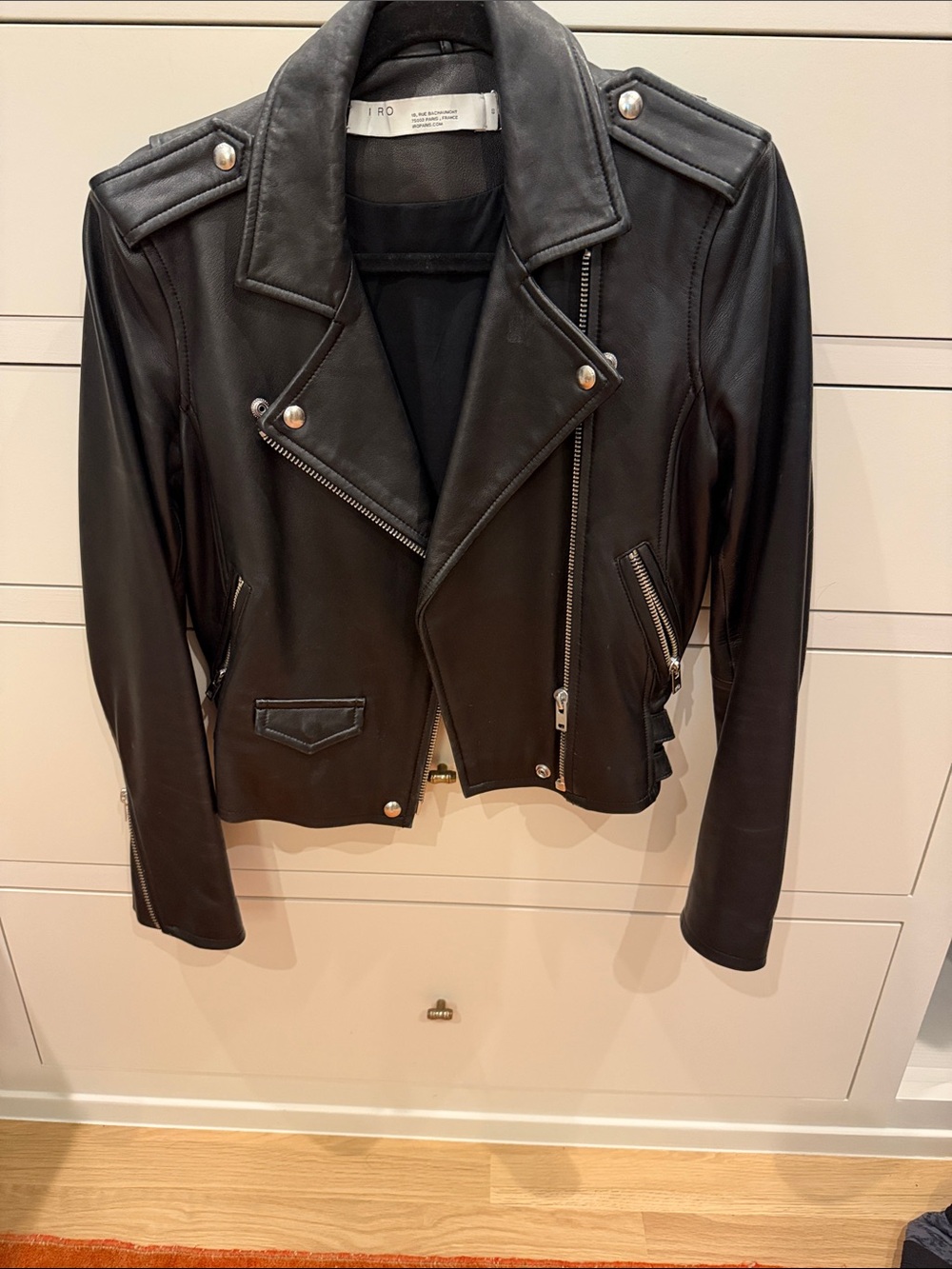 IRO Black Leather Asymmetric Moto Jacket